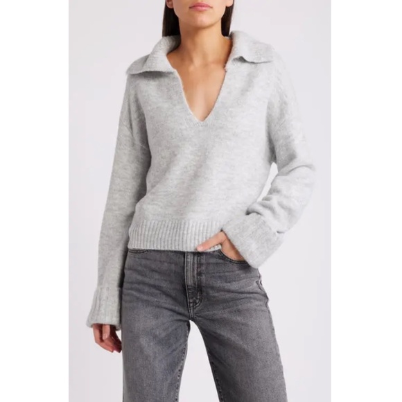 *SOLD* Treasure & Bond Oversize Johnny Collar Sweater Grey Heather Medium NWT - Picture 1 of 16